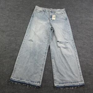 Mnml Jeans Mens 38 Blue Baggy Rave Denim Button Fly Distressed 39x33* NWT